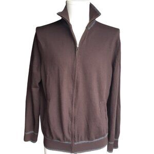 Banana Republic SZ XL Zip Up Merino Chocolate Brown Men's Mock Neck Cardigan